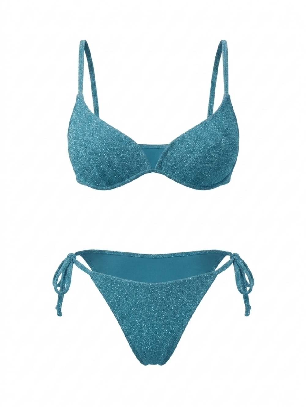 BB6. NWT BALENCIAGA MINIMAL STRING TIE GLITTER METALLIC BIKINI IN LUREX JERSEY